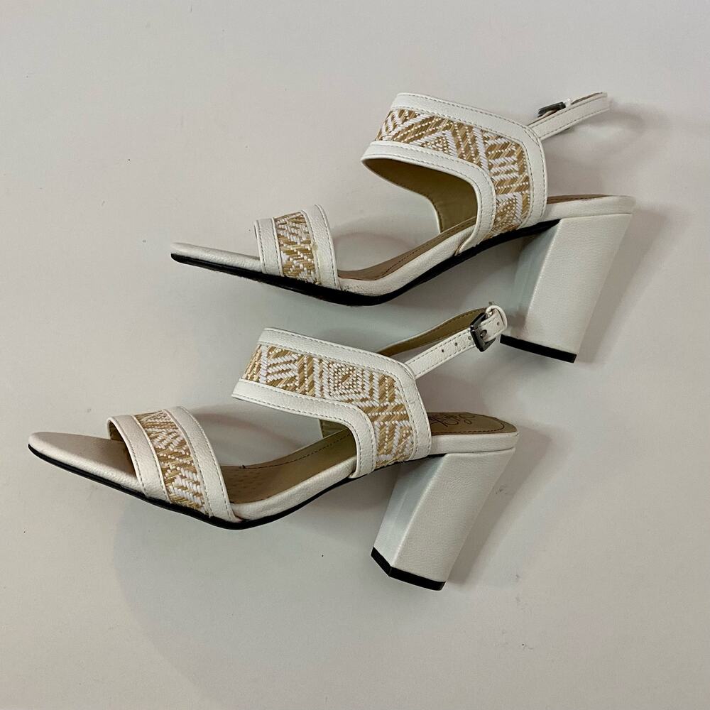 LifeStride Luna White Woven Raffia Heeled Sandals Womens 8.5